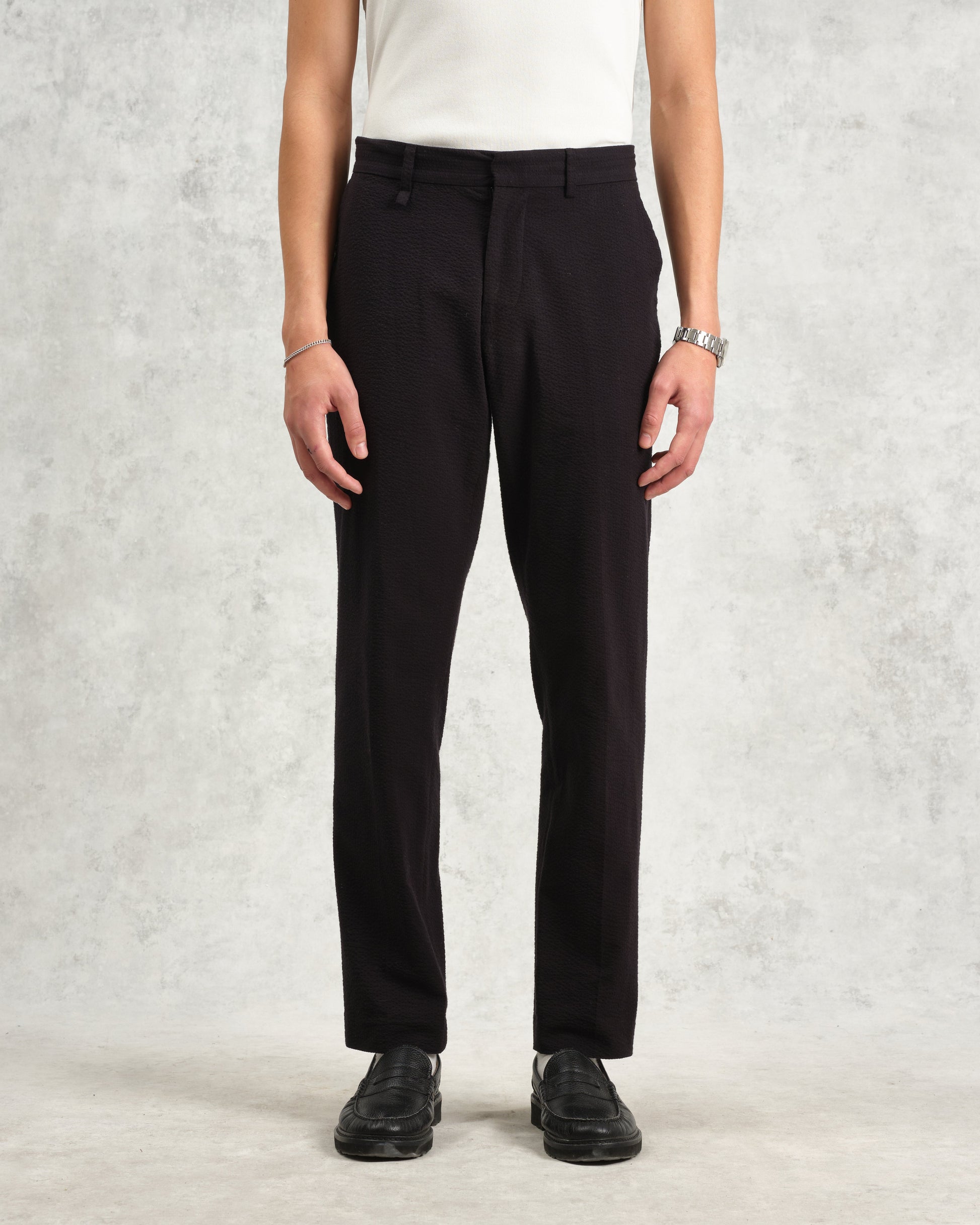wax london men's Alp - Black Seersucker Trousers