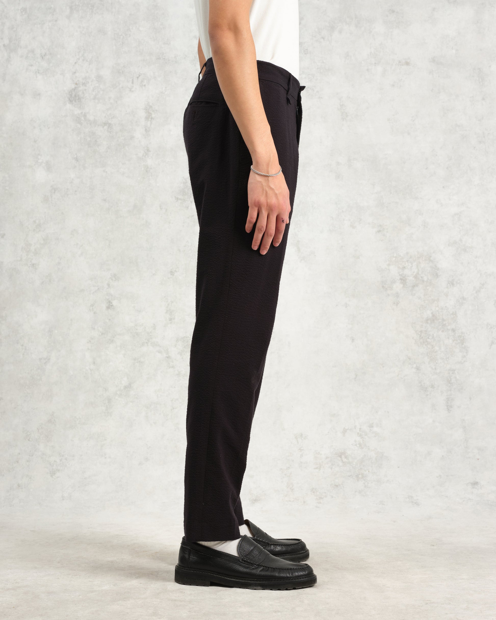 wax london men's Alp - Black Seersucker Trousers