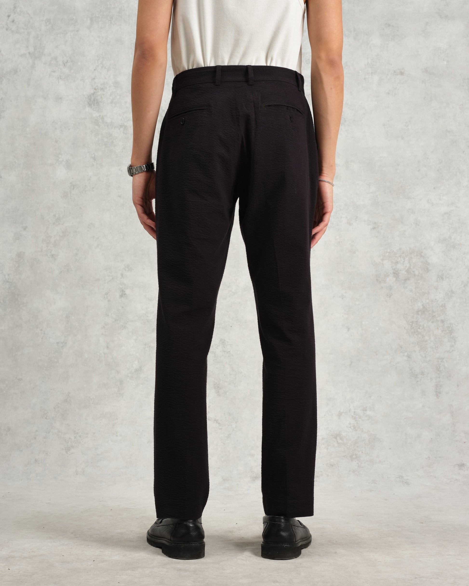 wax london men's Alp - Black Seersucker Trousers
