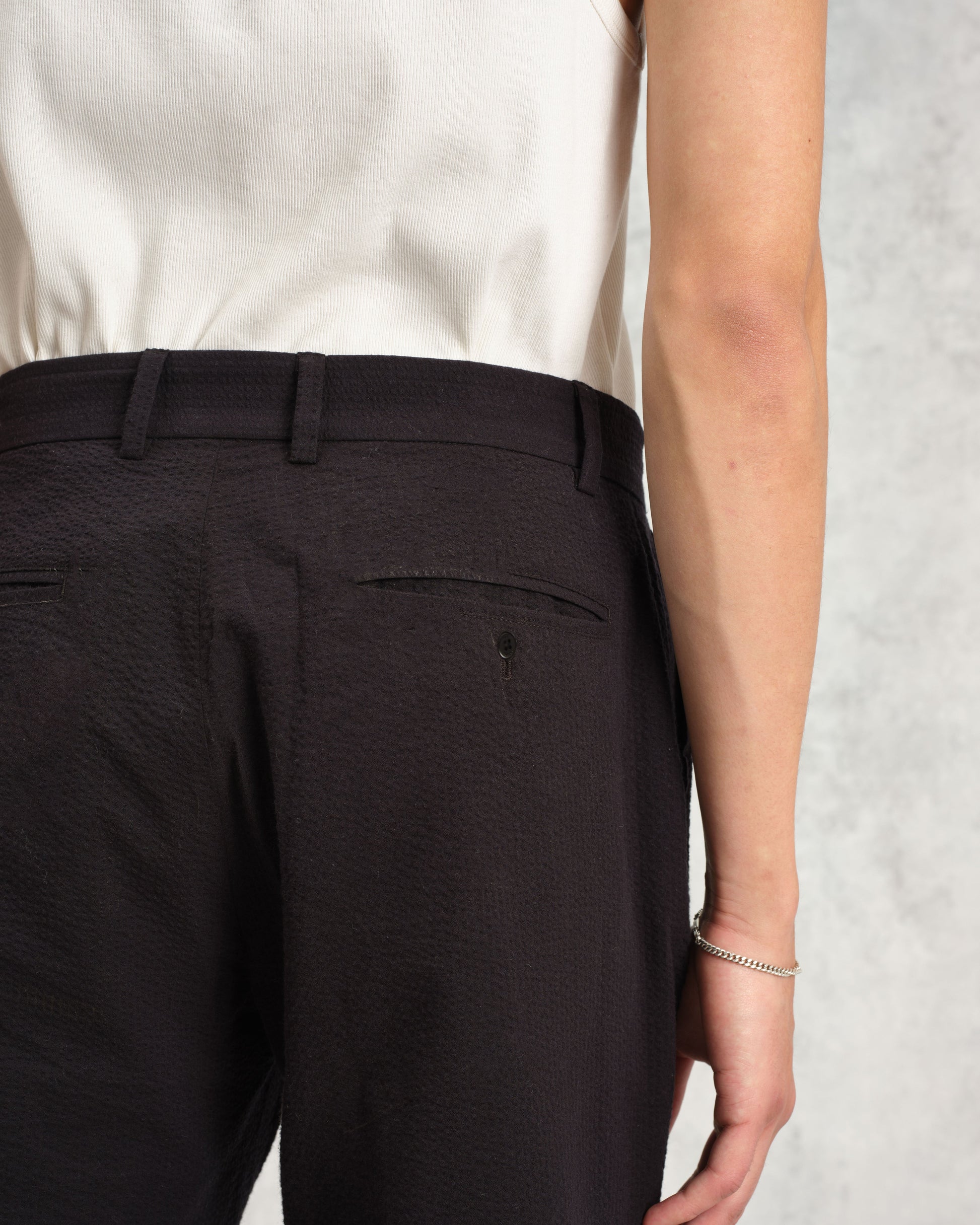 wax london men's Alp - Black Seersucker Trousers