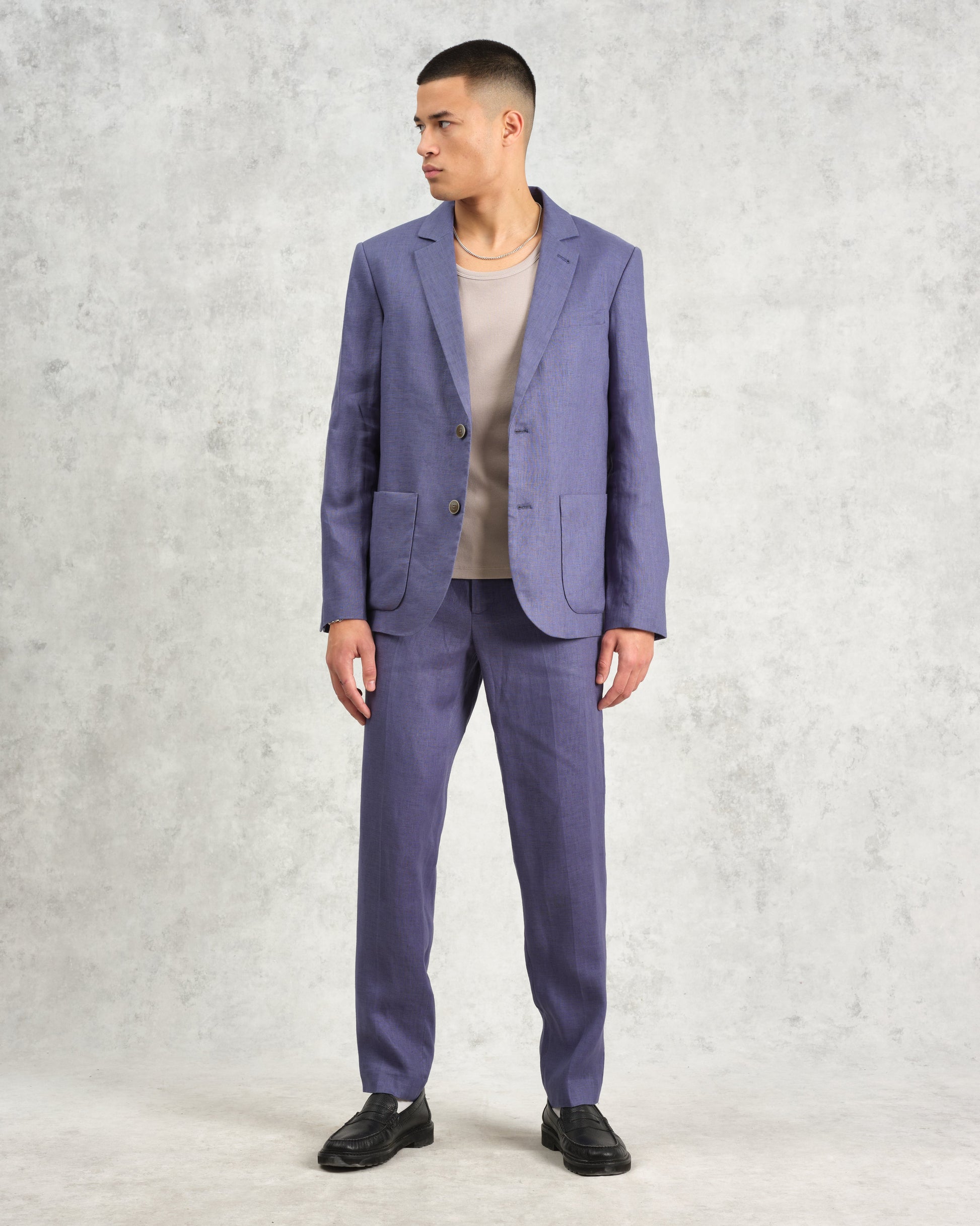 wax london men's Alp - Mid-Blue Linen Trousers