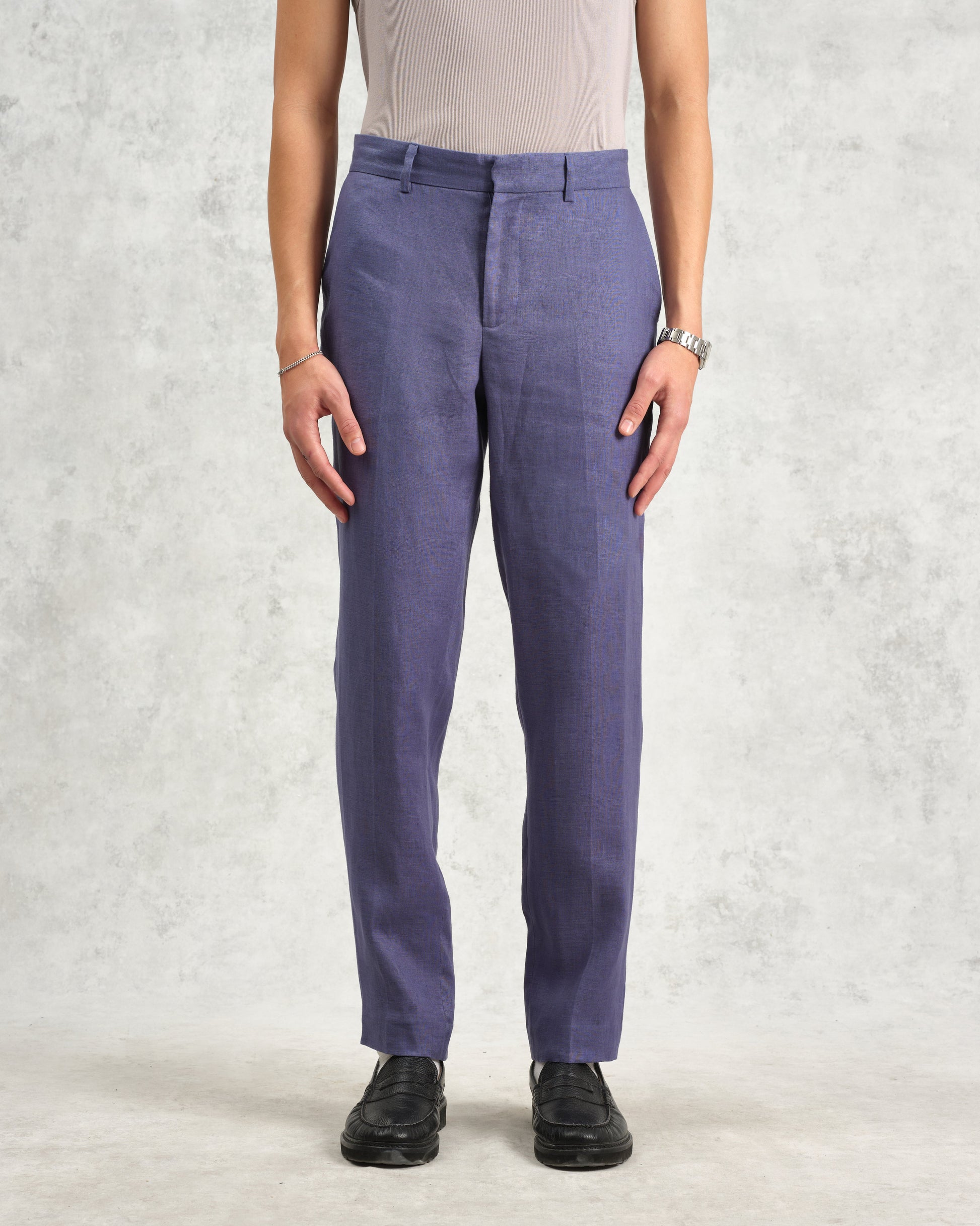 wax london men's Alp - Mid-Blue Linen Trousers