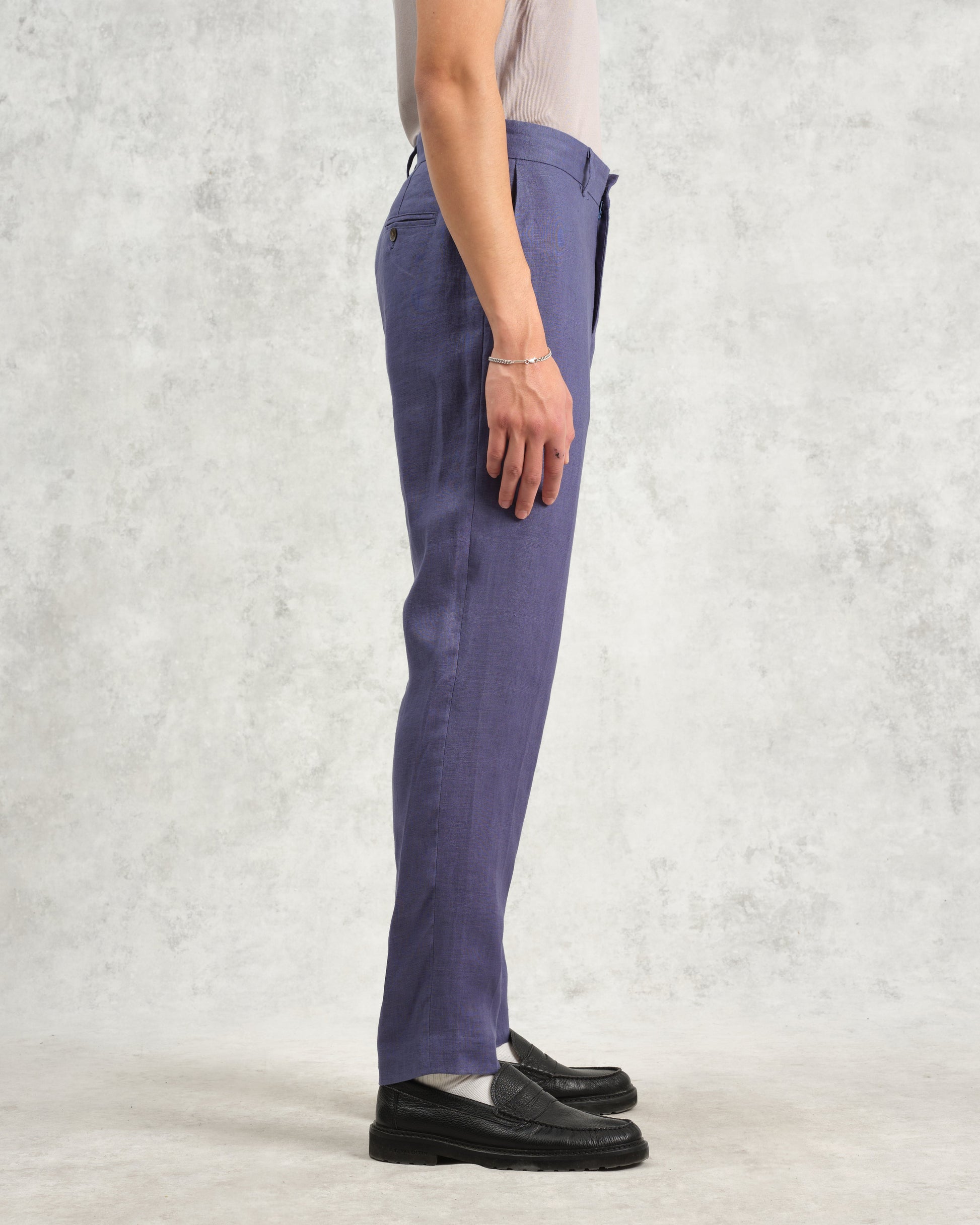wax london men's Alp - Mid-Blue Linen Trousers