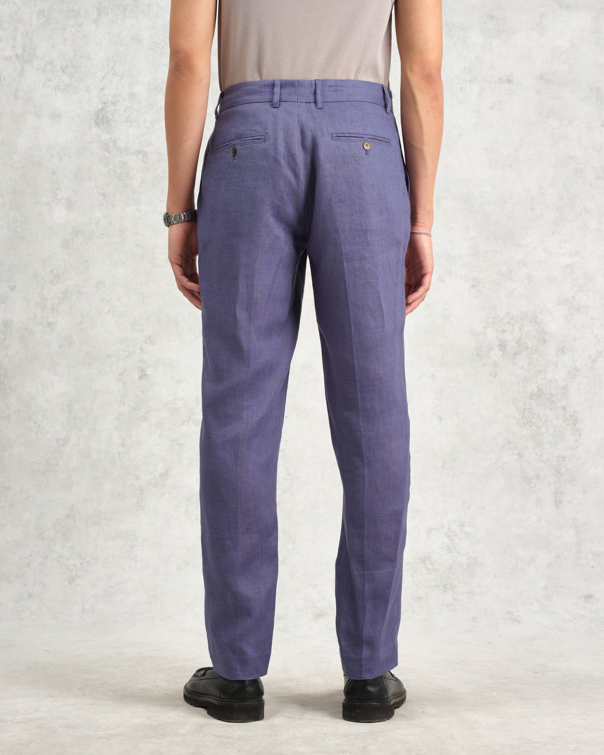 wax london men's Alp - Mid-Blue Linen Trousers