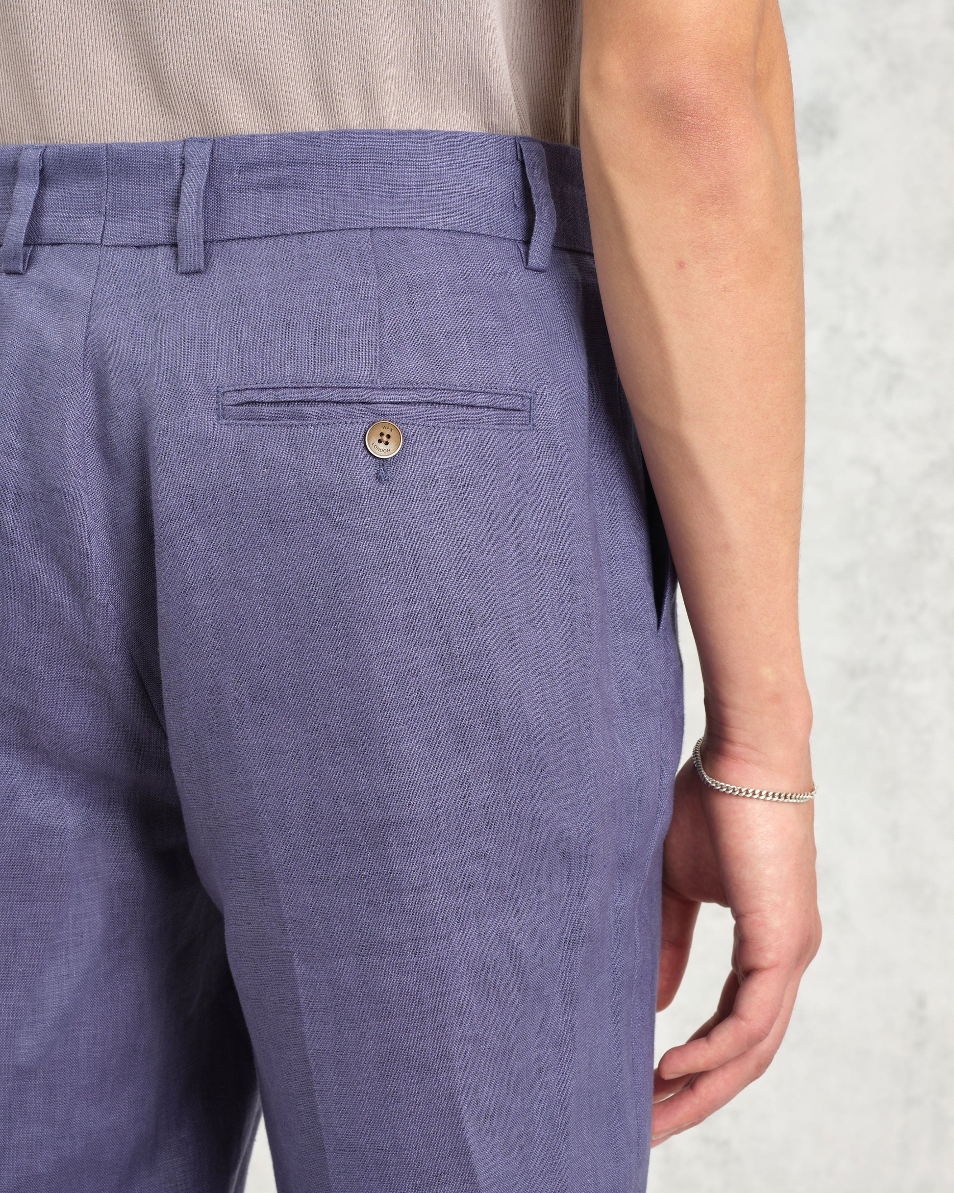 wax london men's Alp - Mid-Blue Linen Trousers