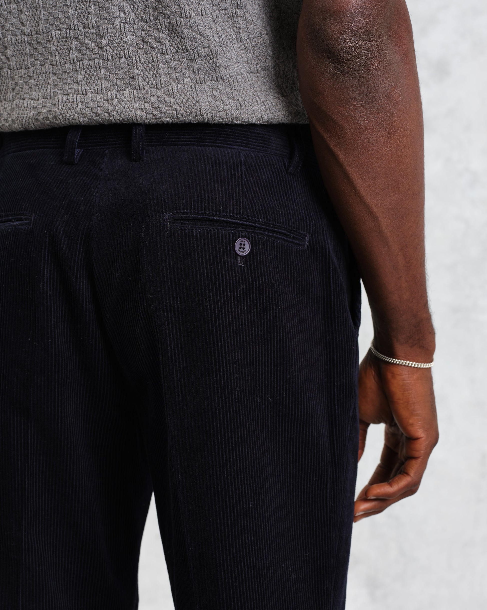 wax london men's Alp - Navy Corduroy Trousers