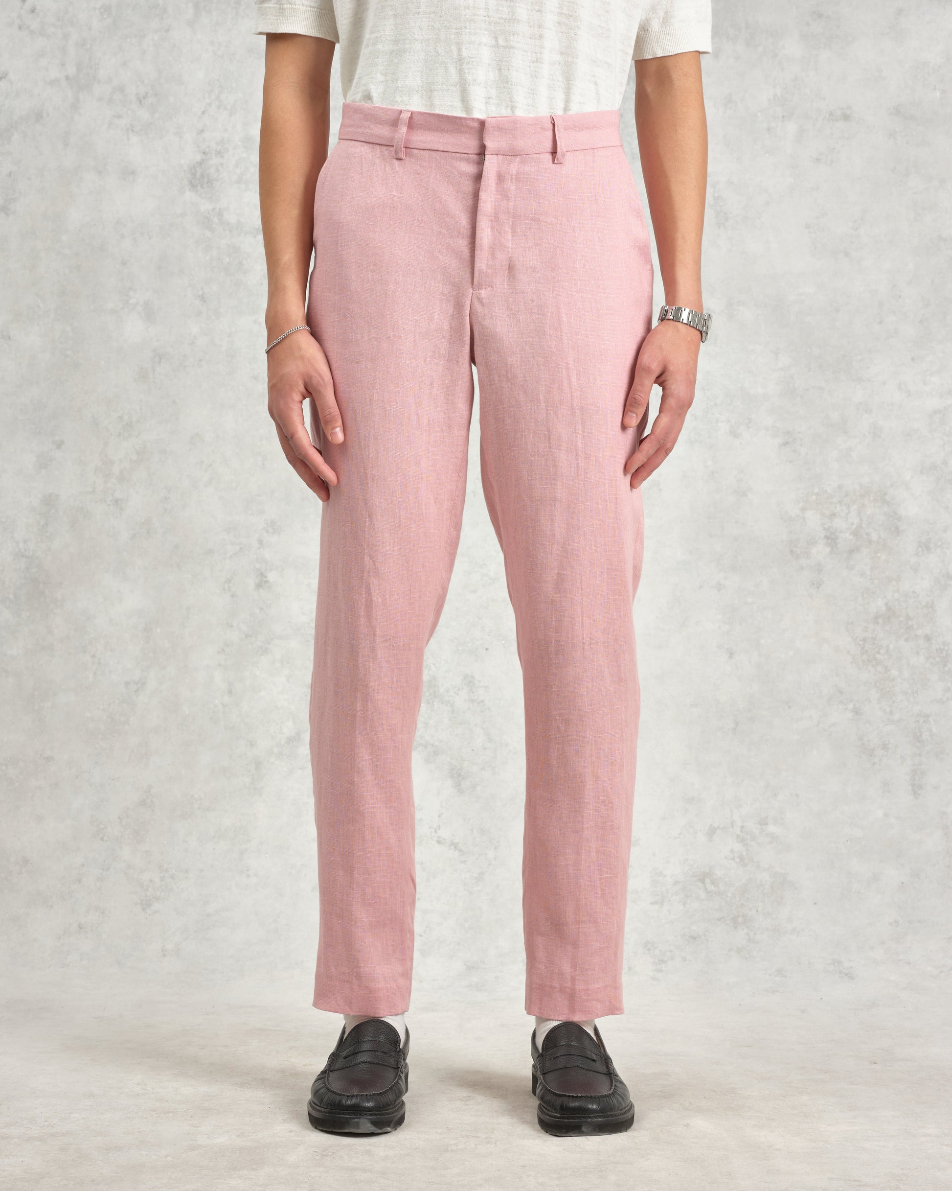 wax london men's Alp - Pale Pink Linen Trousers