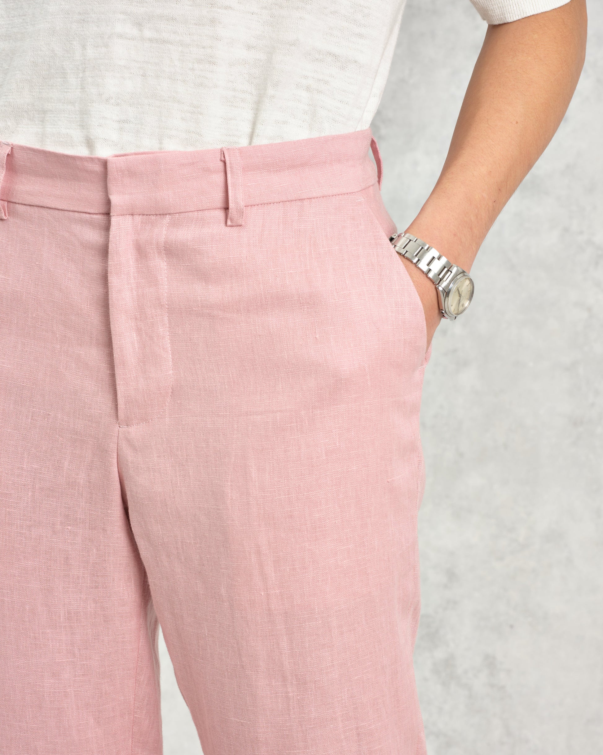 wax london men's Alp - Pale Pink Linen Trousers