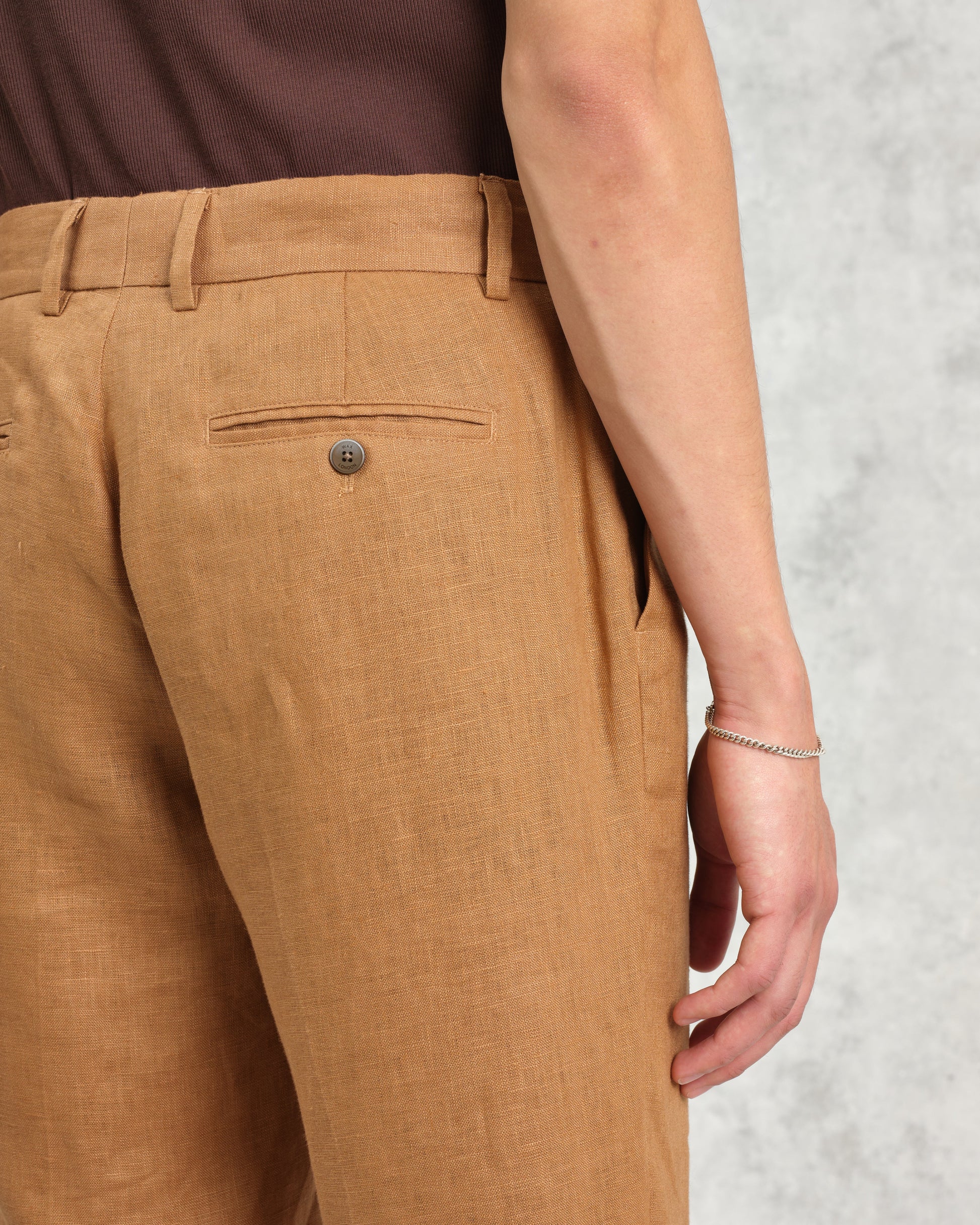 wax london men's Alp - Tan Linen Trousers