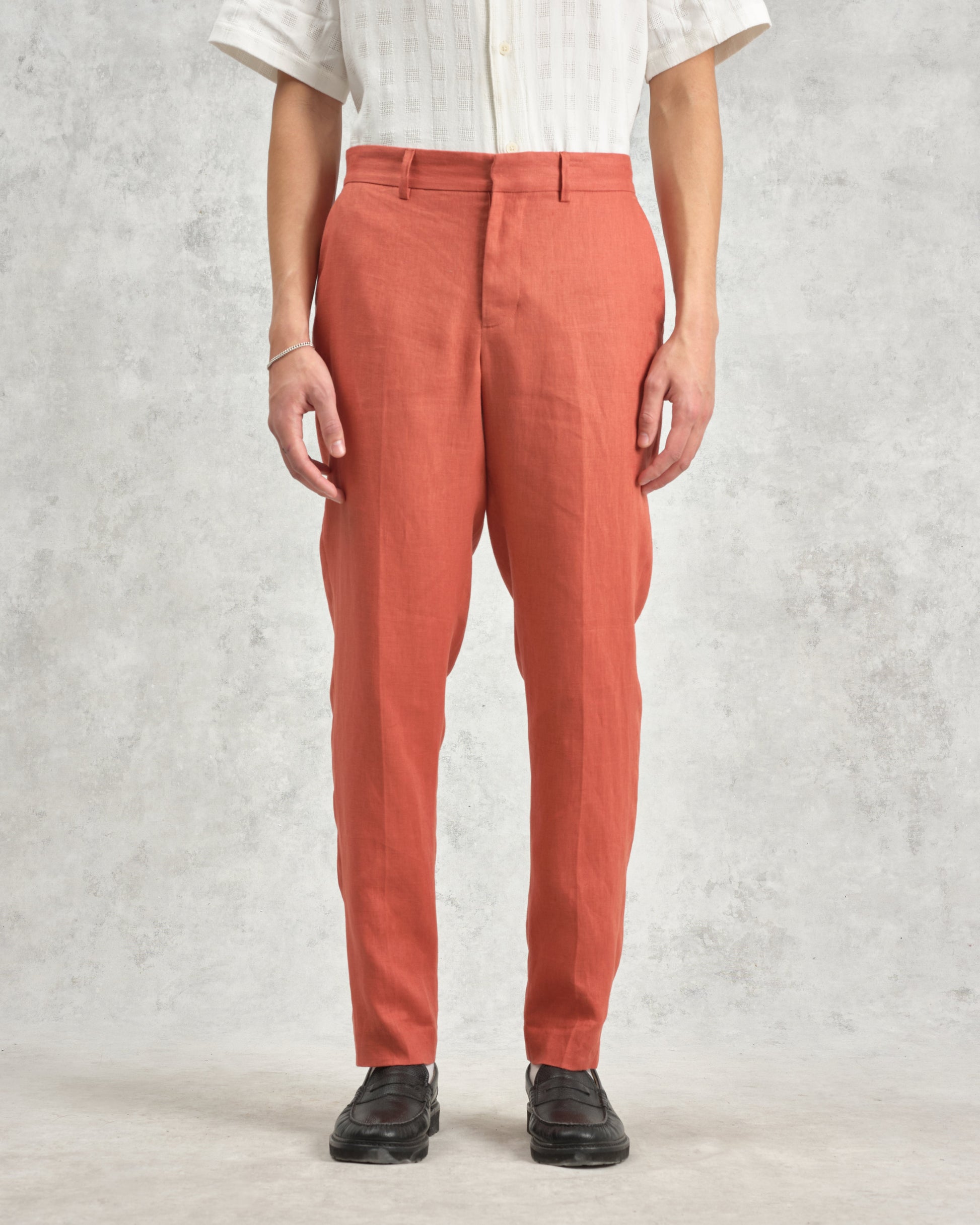 wax london men's Alp - Terracotta Linen Trousers
