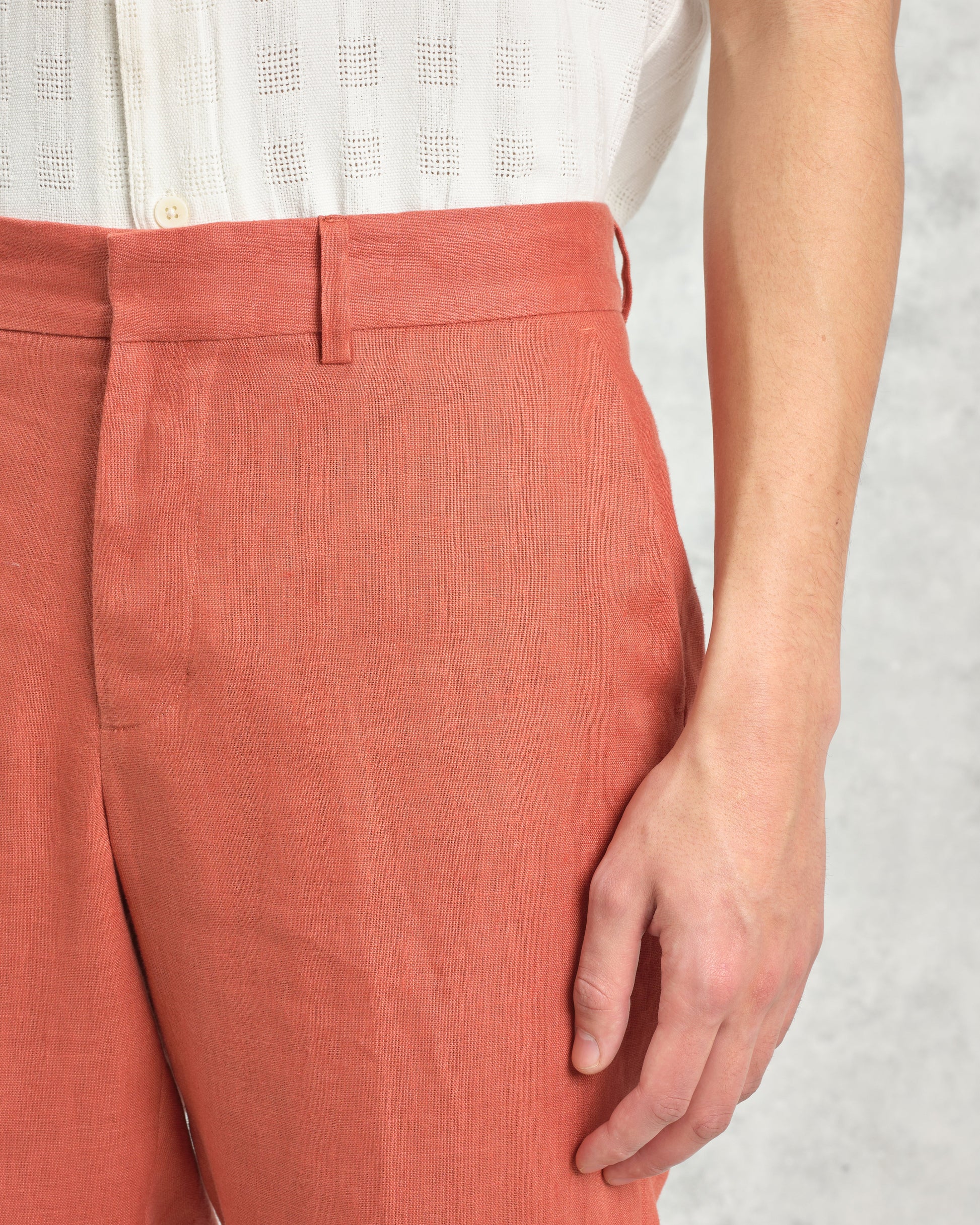 wax london men's Alp - Terracotta Linen Trousers