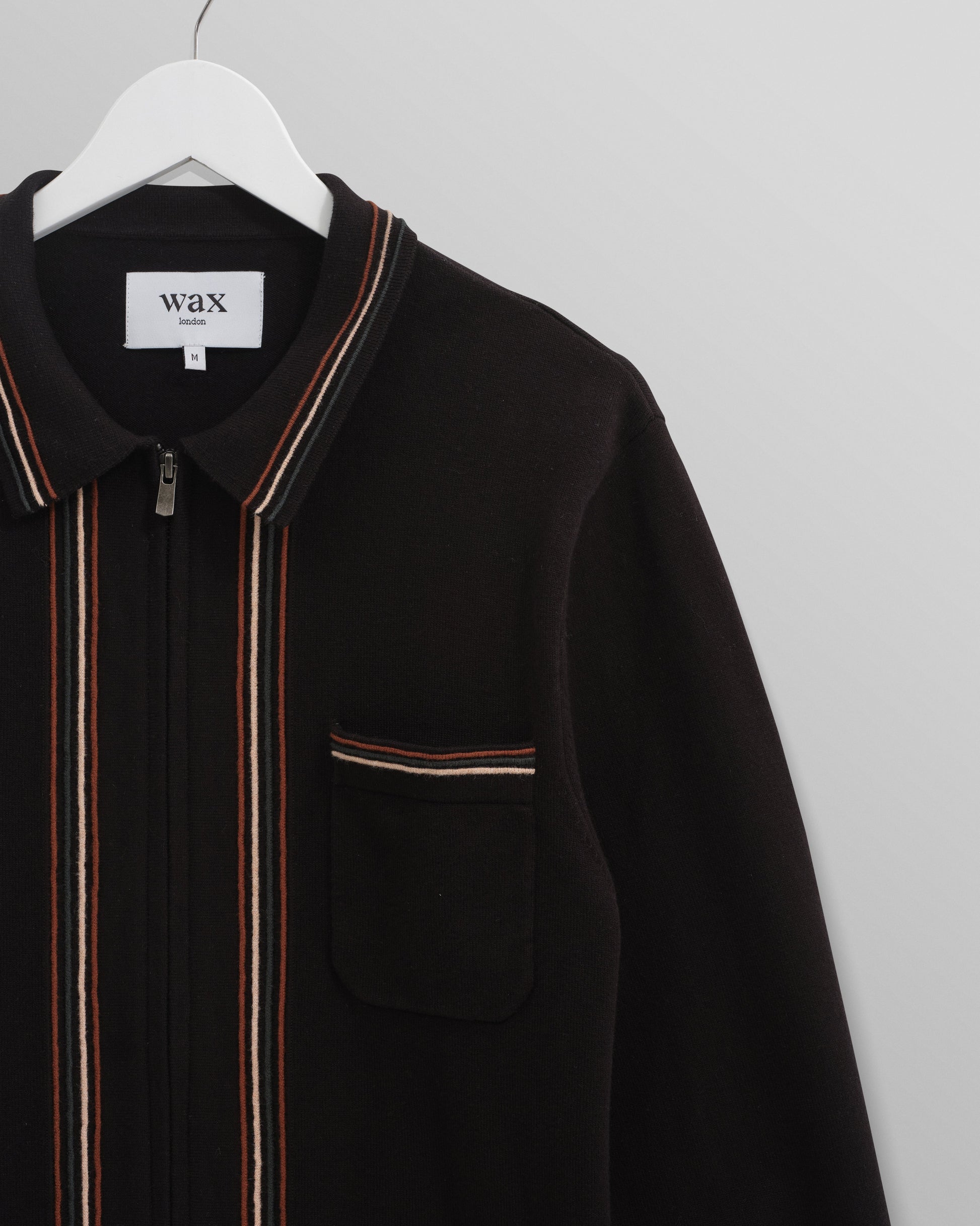 wax london men's Amble - Black Milano-Knit Long Sleeve Polo