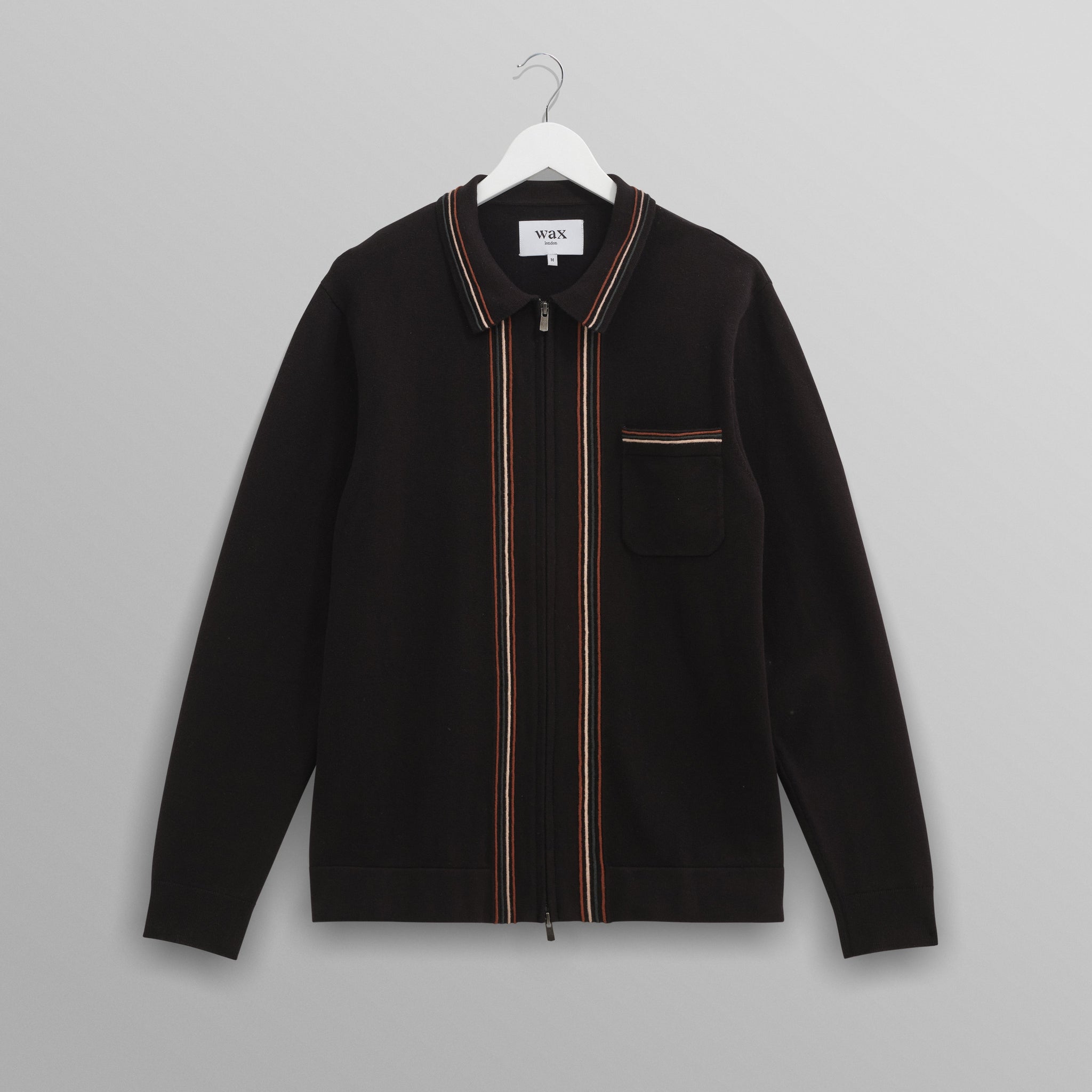wax london men's Amble - Black Milano-Knit Long Sleeve Polo