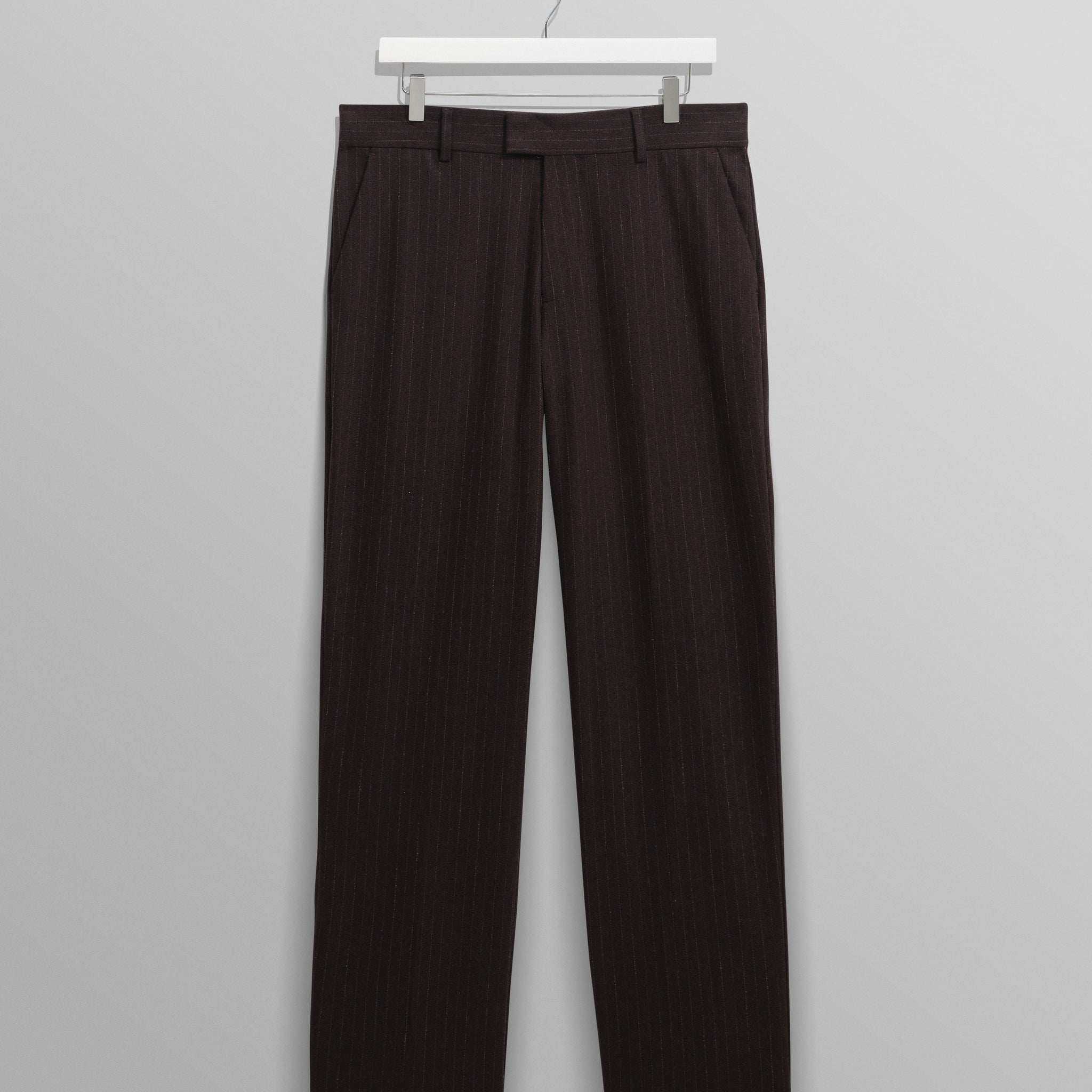 wax london men's Aston - Dark Brown Wool Pinstripe Trousers
