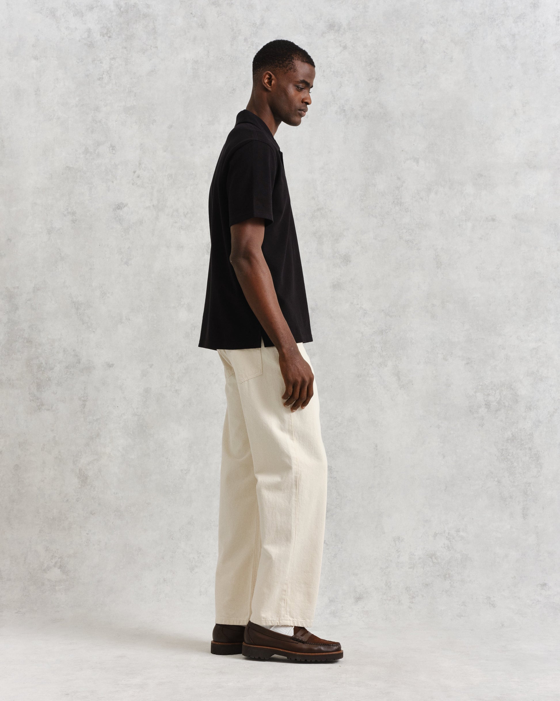 wax london men's Atwood - Black Textured Organic Cotton Polo Shirt