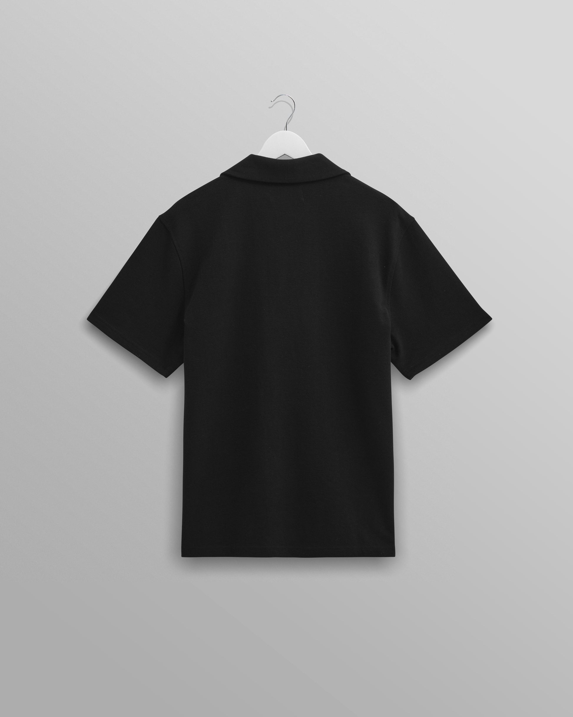 wax london men's Atwood - Black Textured Organic Cotton Polo Shirt