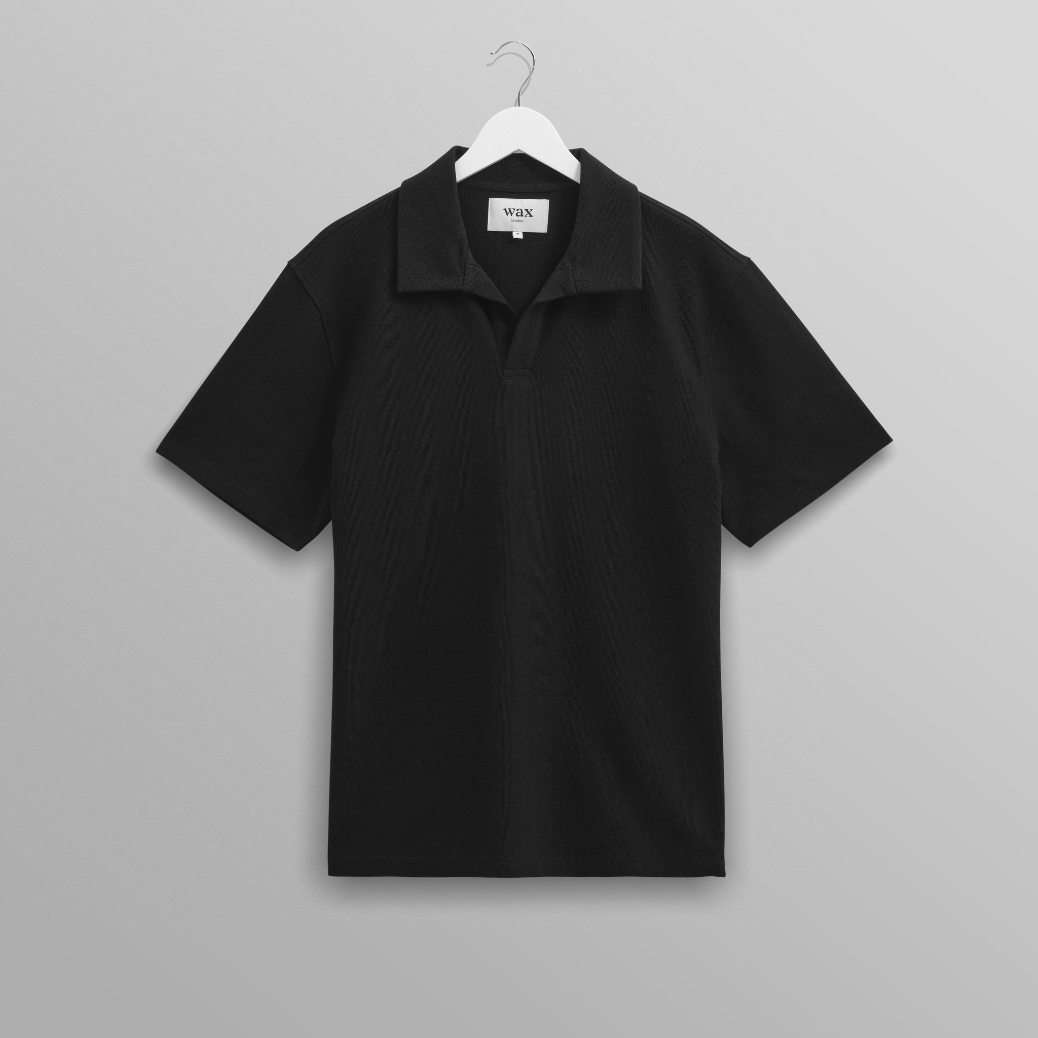 wax london men's Atwood - Black Textured Organic Cotton Polo Shirt