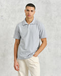 wax london men's Atwood - Blue Textured Organic Cotton Polo Shirt