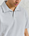 wax london men's Atwood - Blue Textured Organic Cotton Polo Shirt