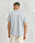 wax london men's Atwood - Blue Textured Organic Cotton Polo Shirt