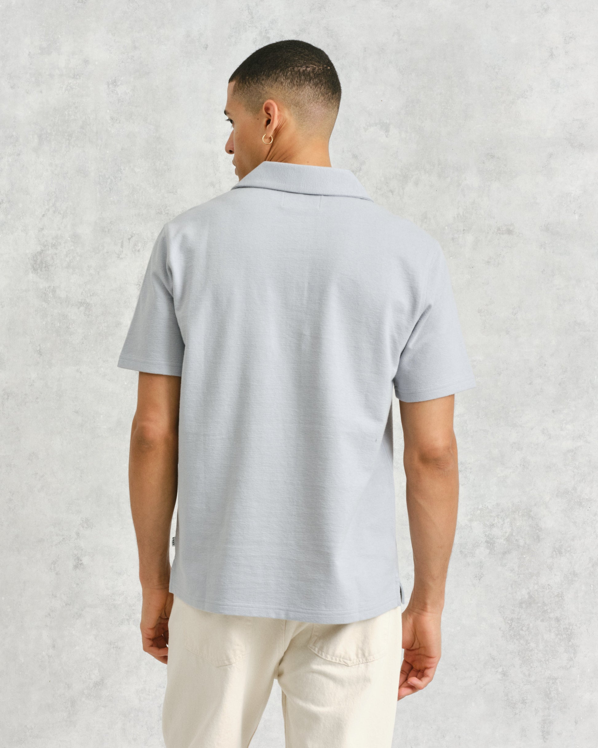 wax london men's Atwood - Blue Textured Organic Cotton Polo Shirt