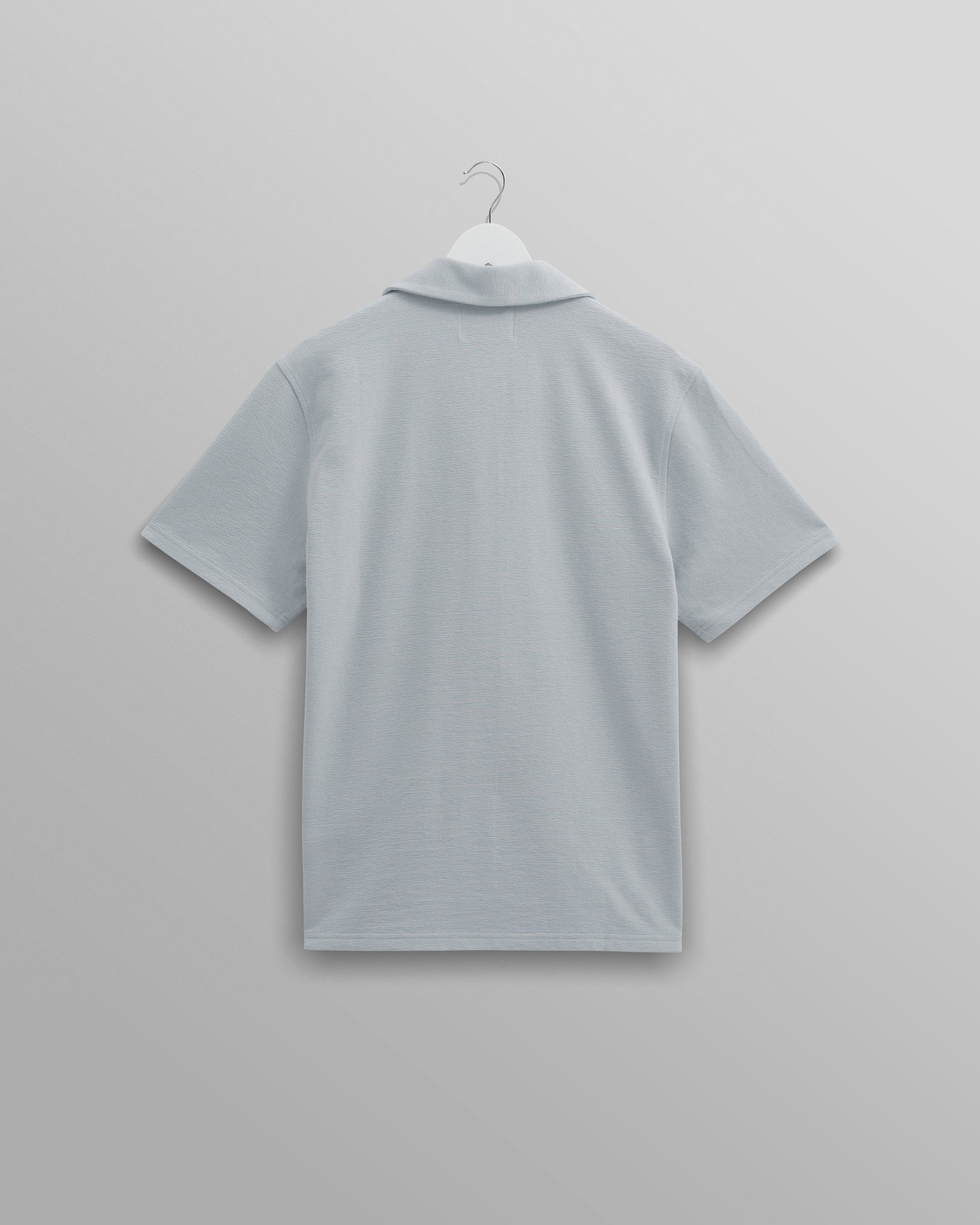 wax london men's Atwood - Blue Textured Organic Cotton Polo Shirt