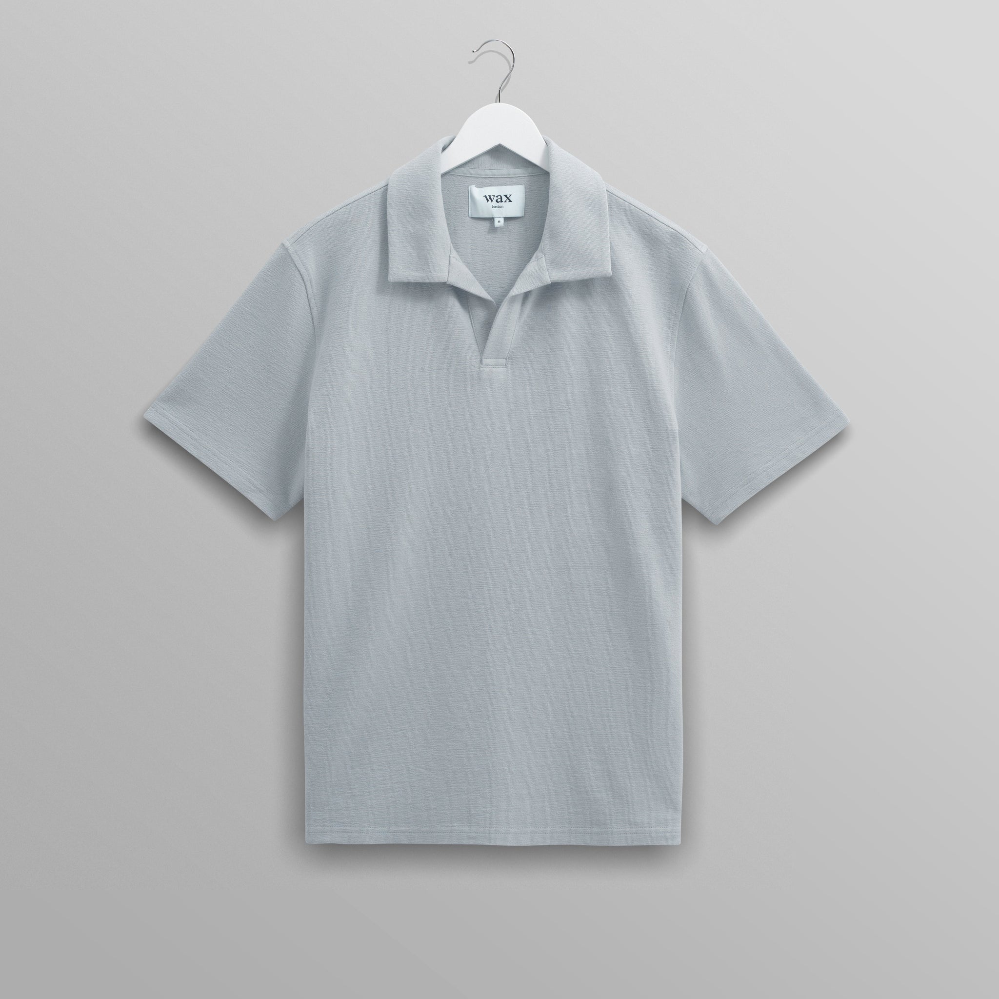 wax london men's Atwood - Blue Textured Organic Cotton Polo Shirt