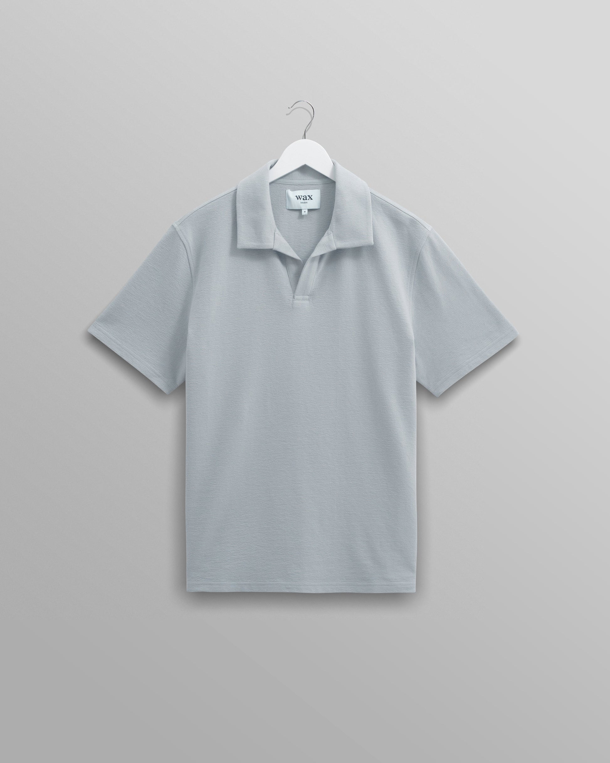 wax london men's Atwood - Blue Textured Organic Cotton Polo Shirt