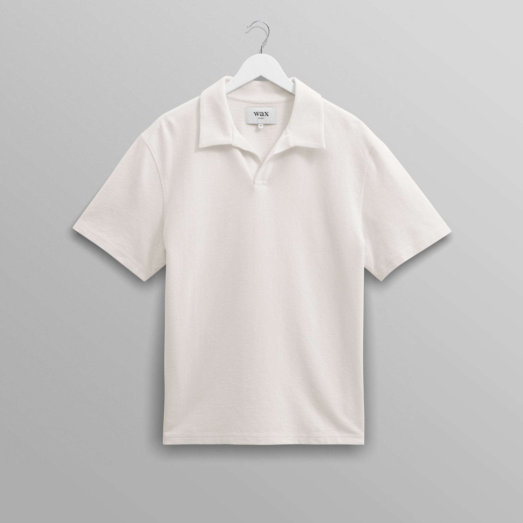 wax london men's Atwood - Ecru Textured Organic Cotton Polo Shirt
