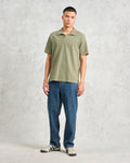wax london men's Atwood - Green Textured Organic Cotton Polo Shirt