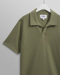 wax london men's Atwood - Green Textured Organic Cotton Polo Shirt
