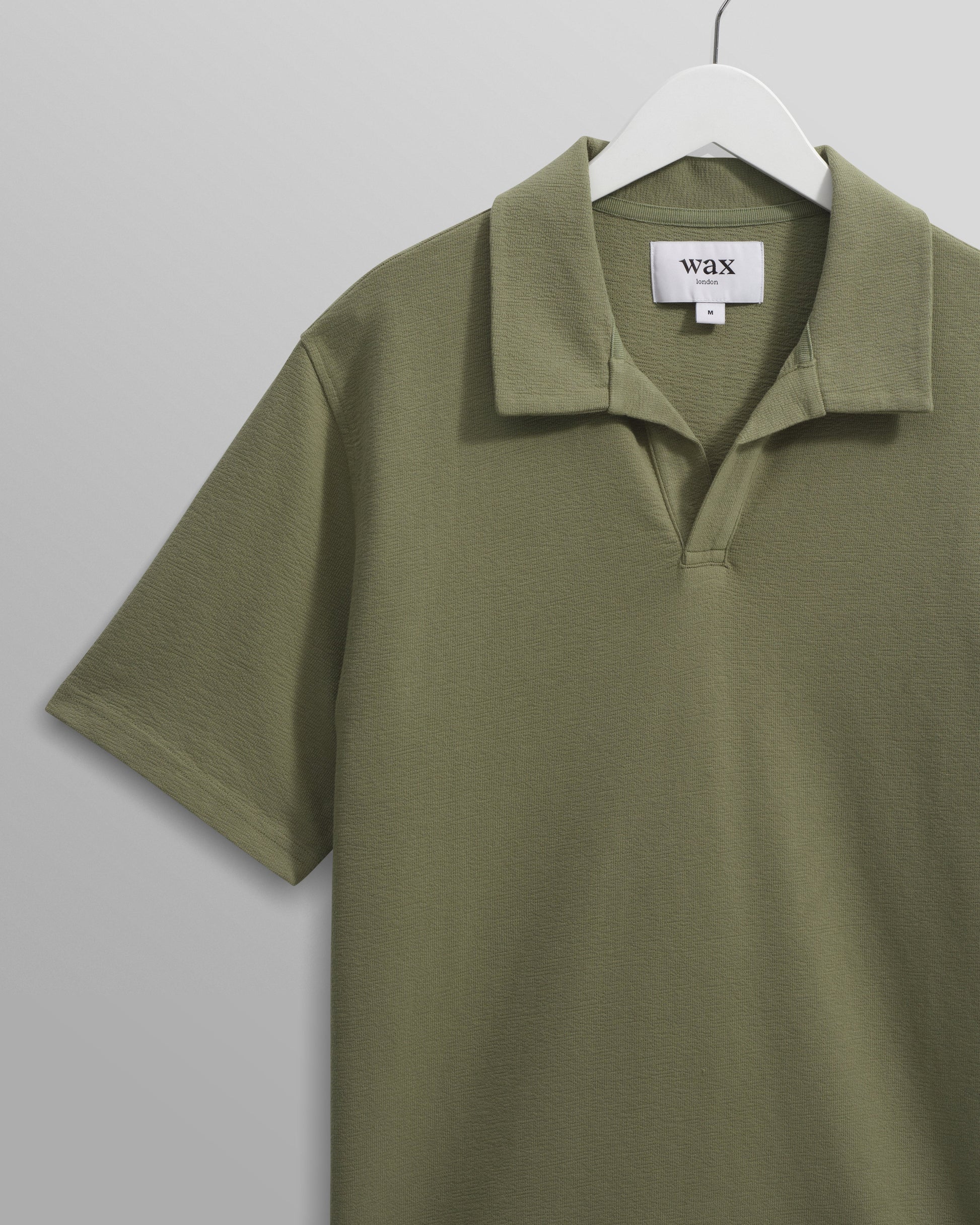 wax london men's Atwood - Green Textured Organic Cotton Polo Shirt
