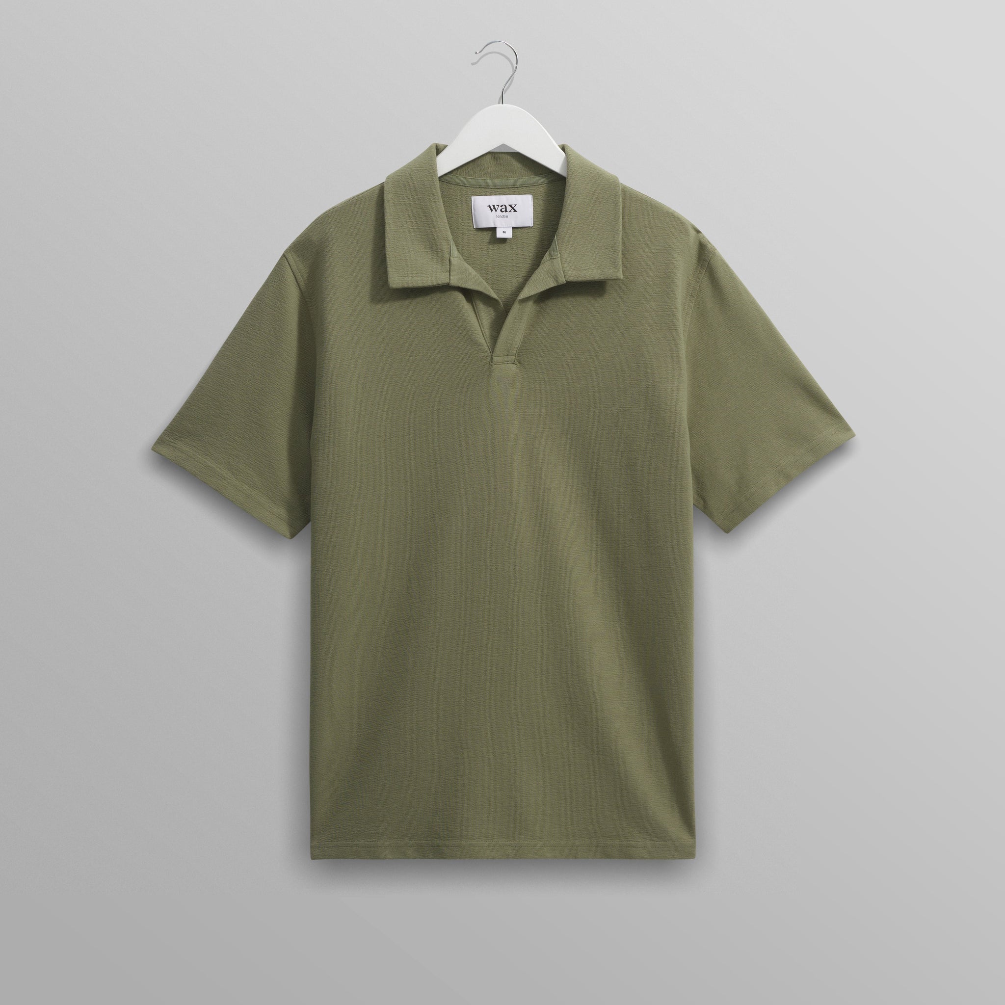 wax london men's Atwood - Green Textured Organic Cotton Polo Shirt