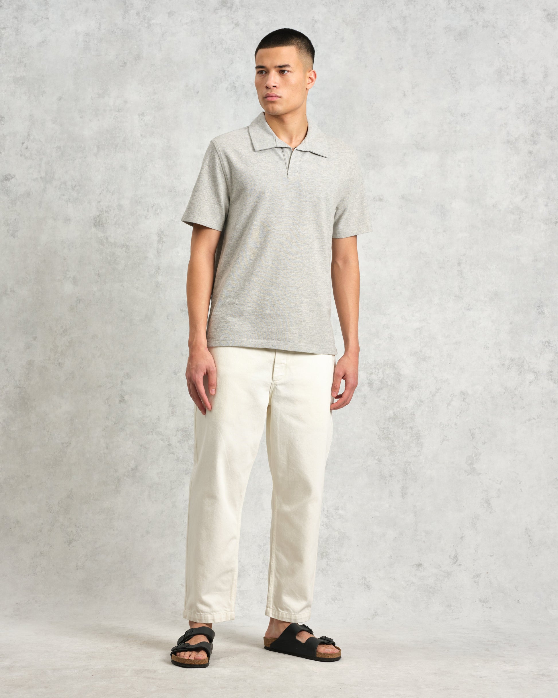 wax london men's Atwood - Grey Marl Textured Organic Cotton Polo Shirt
