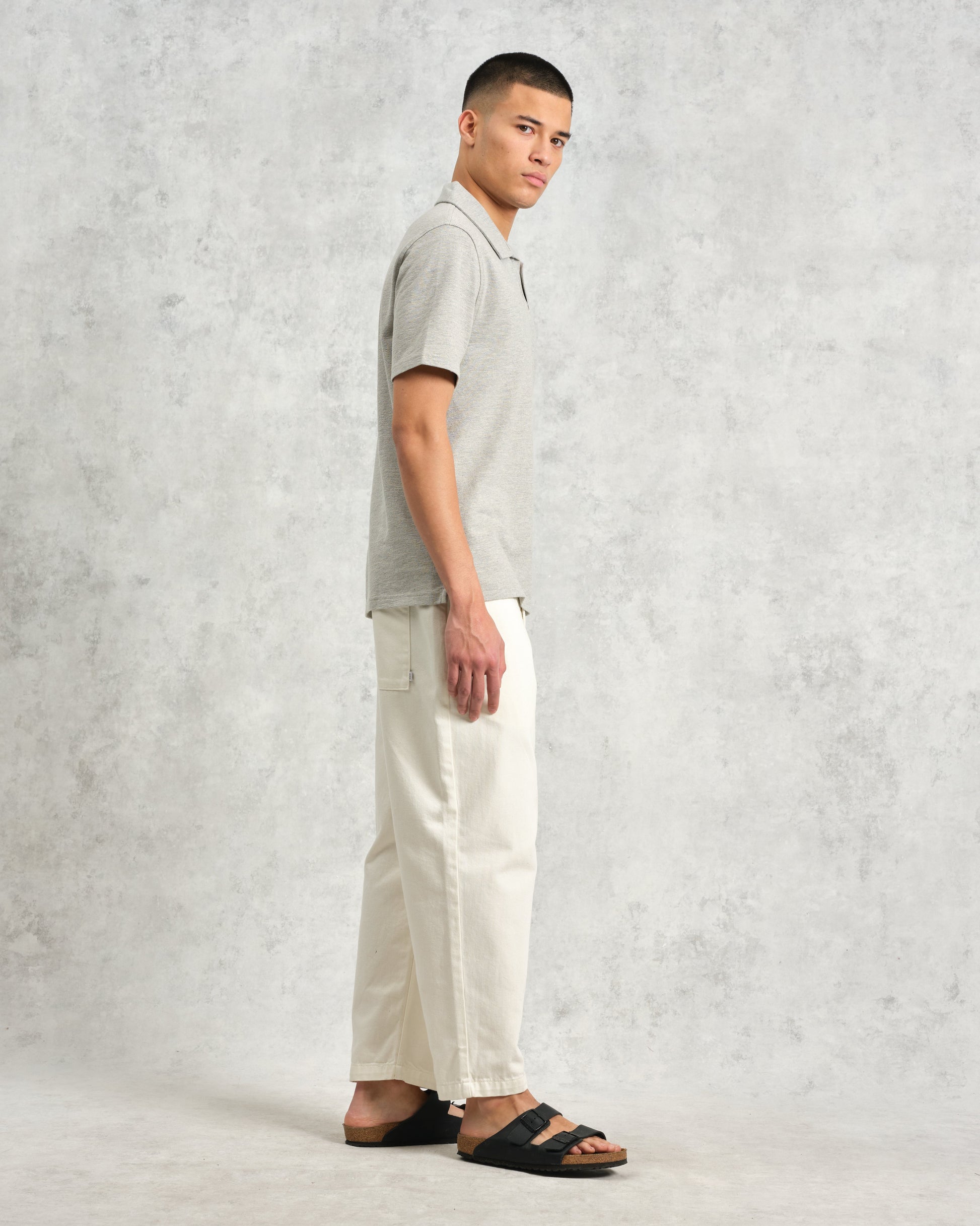 wax london men's Atwood - Grey Marl Textured Organic Cotton Polo Shirt