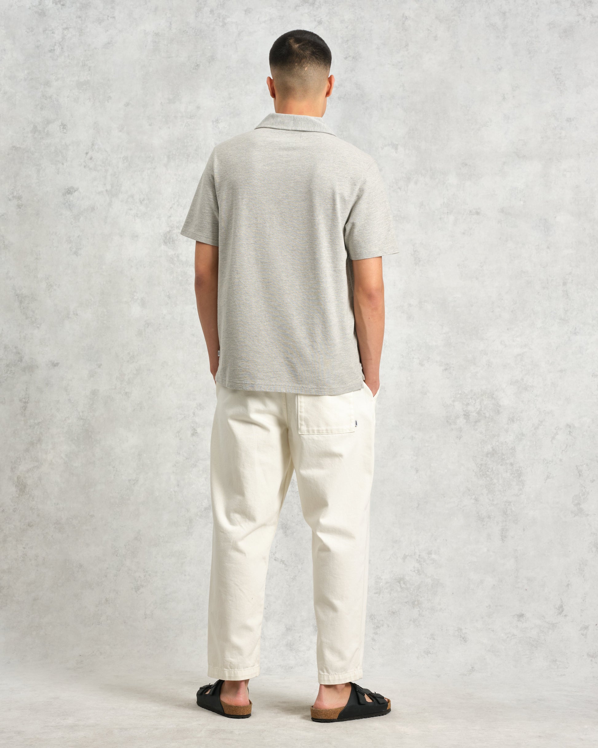wax london men's Atwood - Grey Marl Textured Organic Cotton Polo Shirt