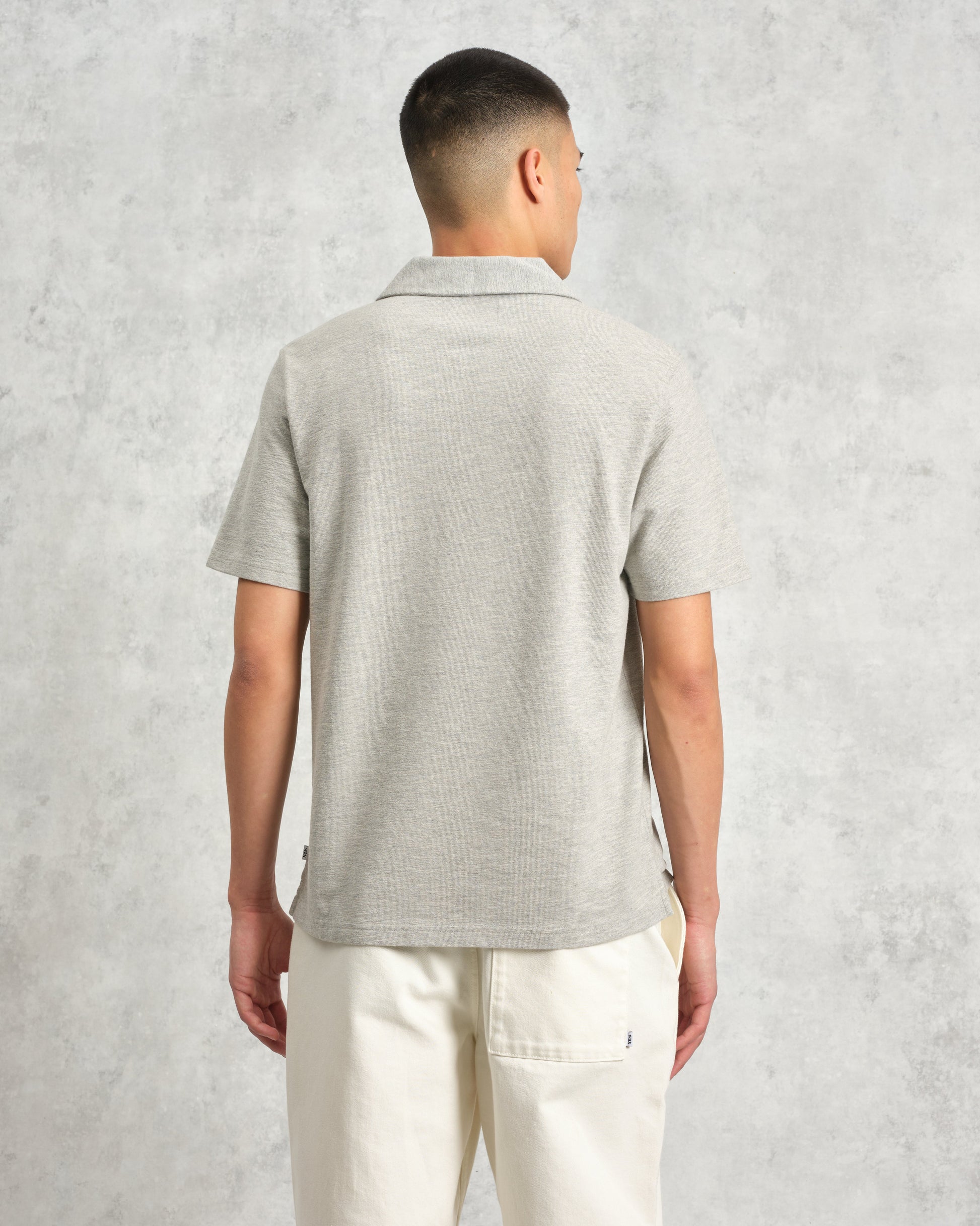 wax london men's Atwood - Grey Marl Textured Organic Cotton Polo Shirt