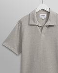 wax london men's Atwood - Grey Marl Textured Organic Cotton Polo Shirt