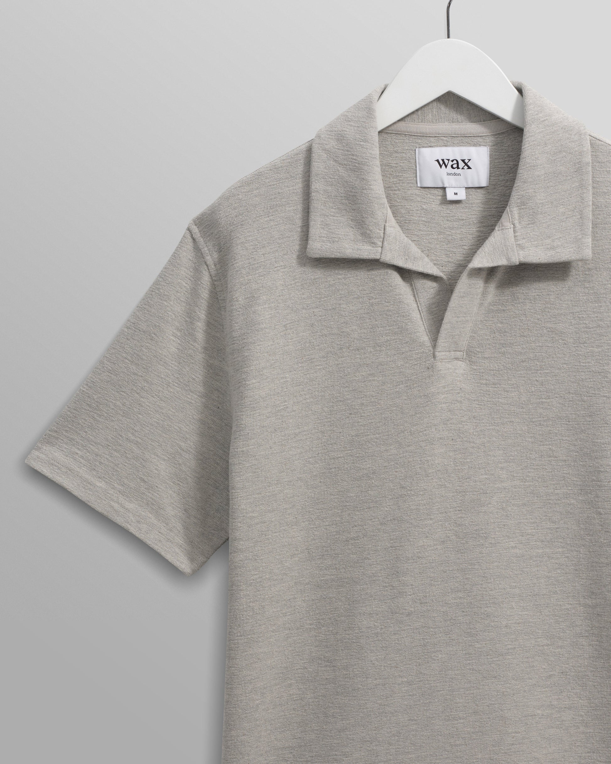 wax london men's Atwood - Grey Marl Textured Organic Cotton Polo Shirt