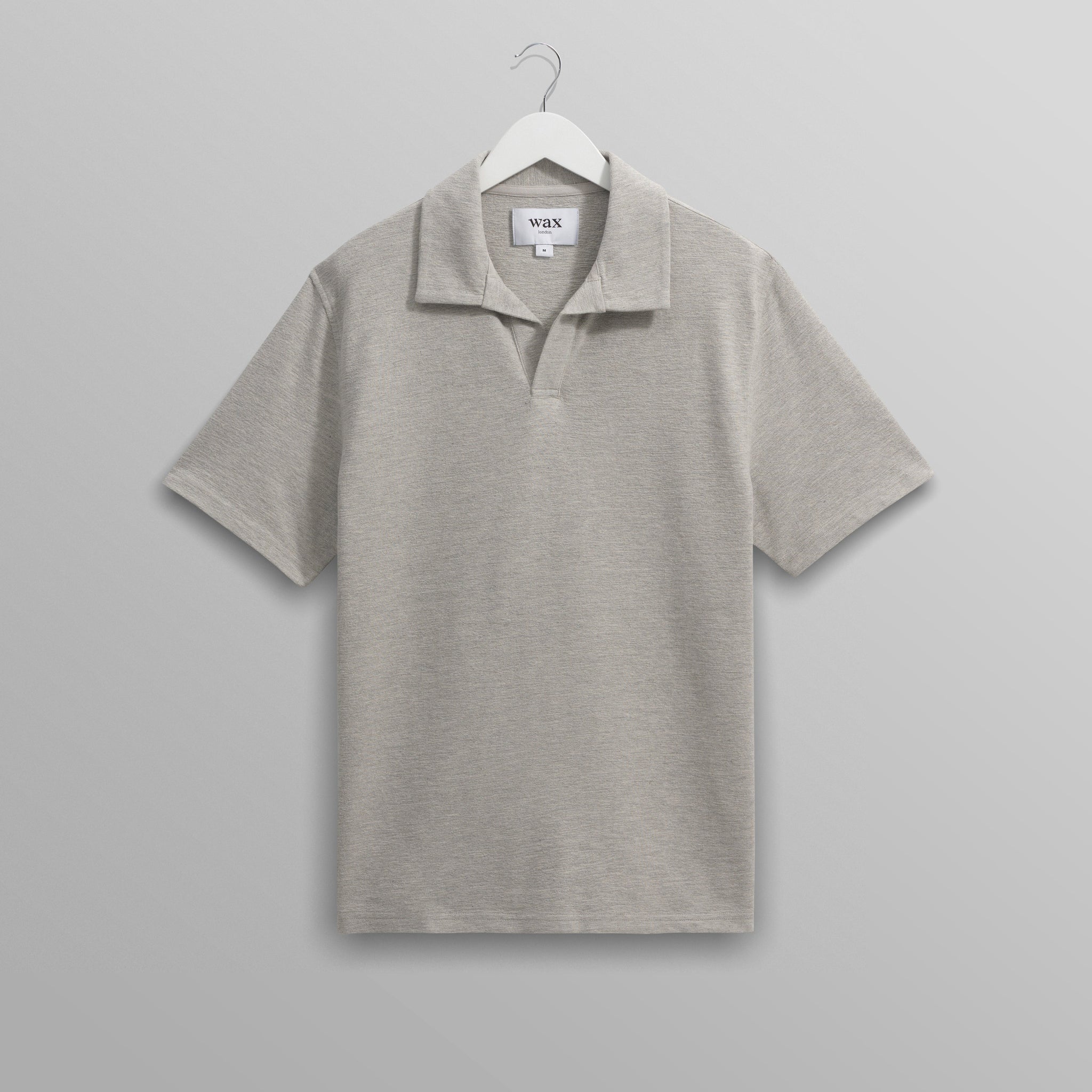 wax london men's Atwood - Grey Marl Textured Organic Cotton Polo Shirt