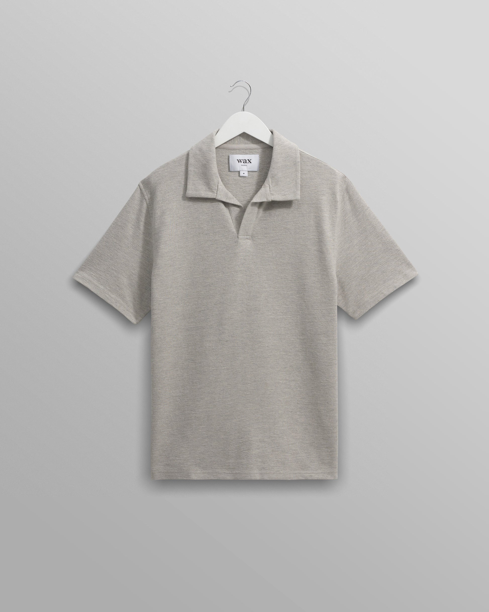 wax london men's Atwood - Grey Marl Textured Organic Cotton Polo Shirt