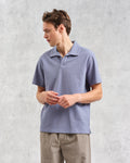 wax london men's Atwood - Mid Blue Textured Organic Cotton Polo Shirt