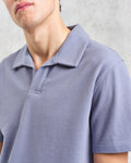 wax london men's Atwood - Mid Blue Textured Organic Cotton Polo Shirt