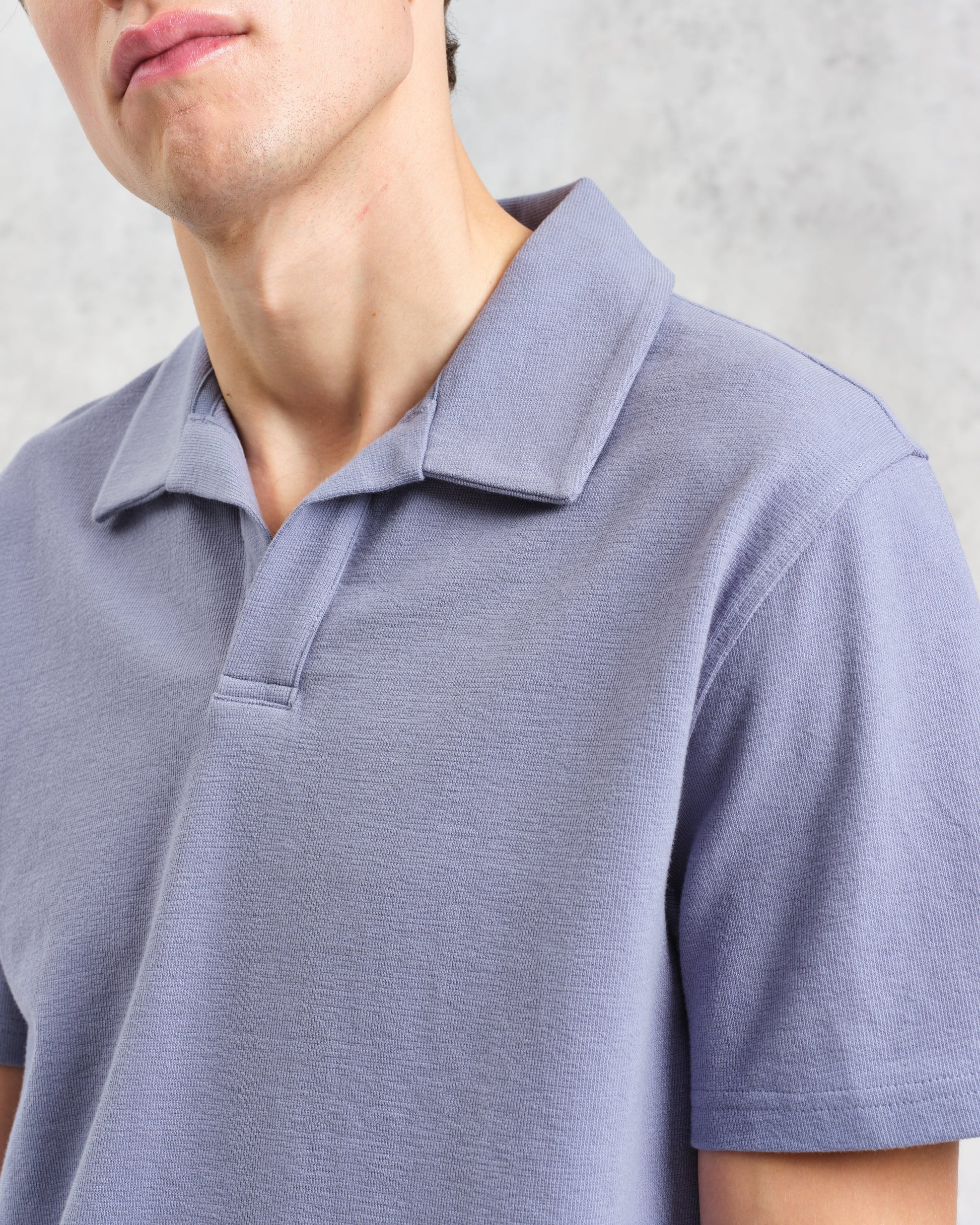 wax london men's Atwood - Mid Blue Textured Organic Cotton Polo Shirt