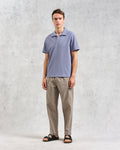 wax london men's Atwood - Mid Blue Textured Organic Cotton Polo Shirt