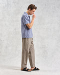 wax london men's Atwood - Mid Blue Textured Organic Cotton Polo Shirt