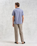 wax london men's Atwood - Mid Blue Textured Organic Cotton Polo Shirt