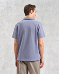 wax london men's Atwood - Mid Blue Textured Organic Cotton Polo Shirt