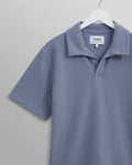 wax london men's Atwood - Mid Blue Textured Organic Cotton Polo Shirt