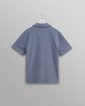 wax london men's Atwood - Mid Blue Textured Organic Cotton Polo Shirt
